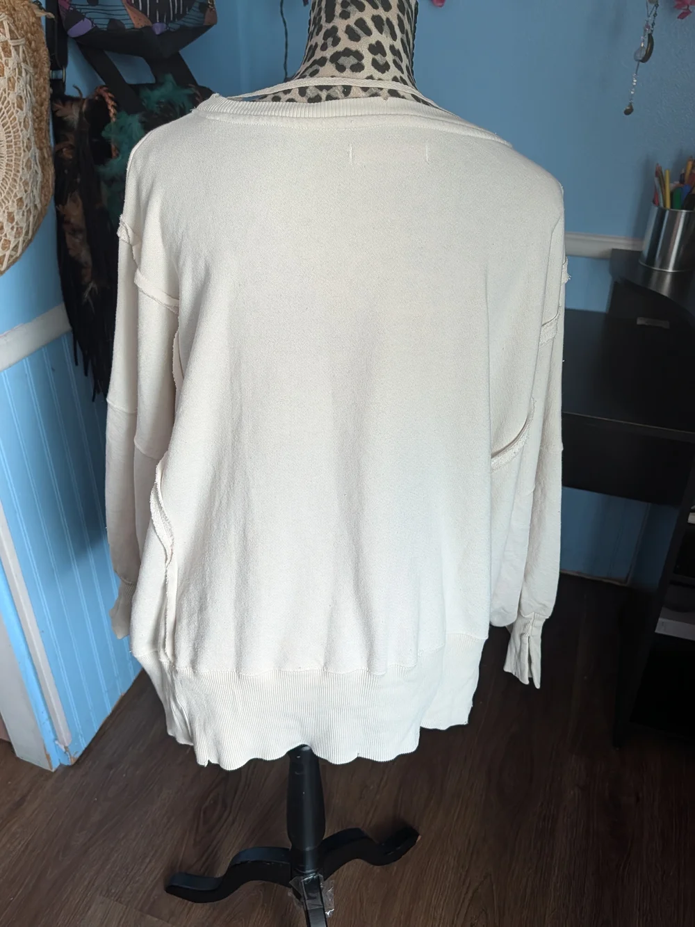 Free People Cream Camden Sweatshirt with Brown Highland Cow Graphic
